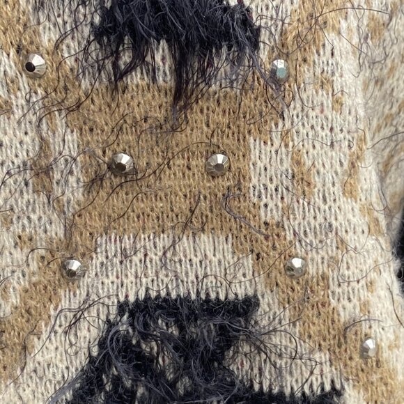 NWOT BCBGMaxazria Fuzzy Eyelash Tribal Cardigan Sz M Burgundy Black Duster Gems - Picture 4 of 15